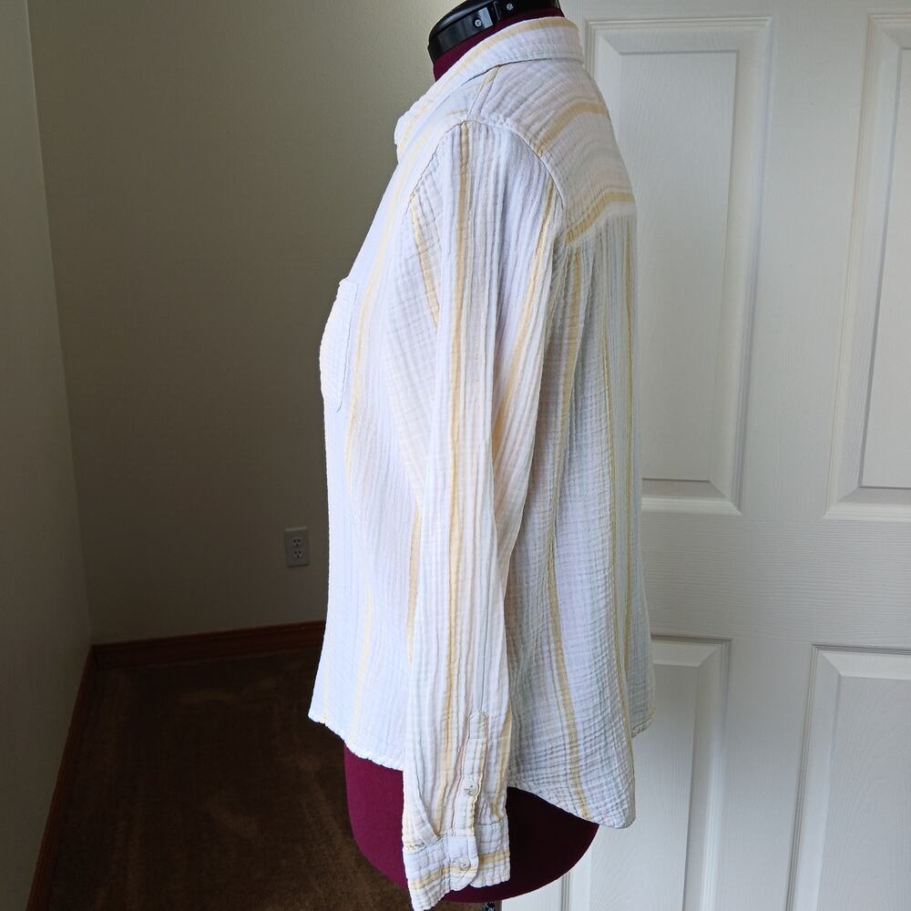Universal Thread Super Soft Cotton Button-up Shirt M white yellow stripes LS - Picture 3 of 14